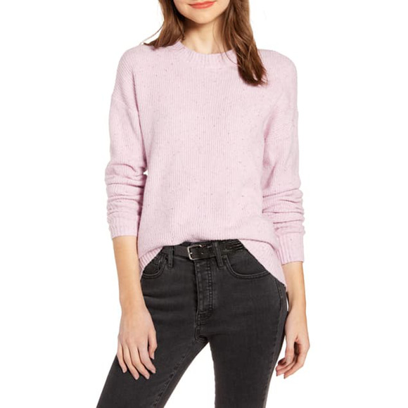 Something Navy Flecked Crewneck Sweater Pink Large - Picture 1 of 10